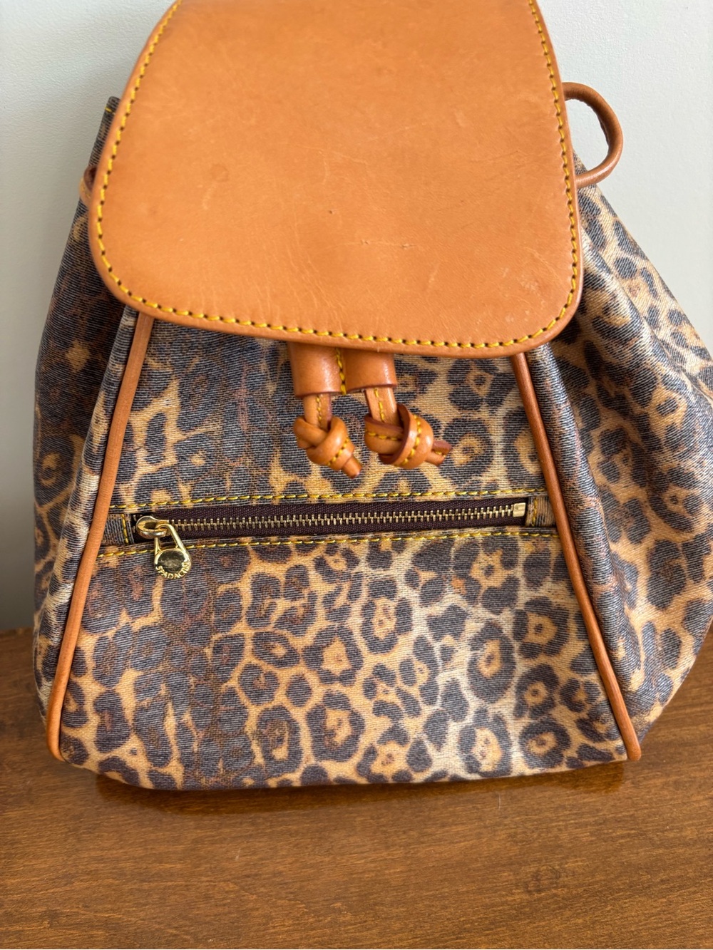 Leopard Print Backpack with Tan Trim